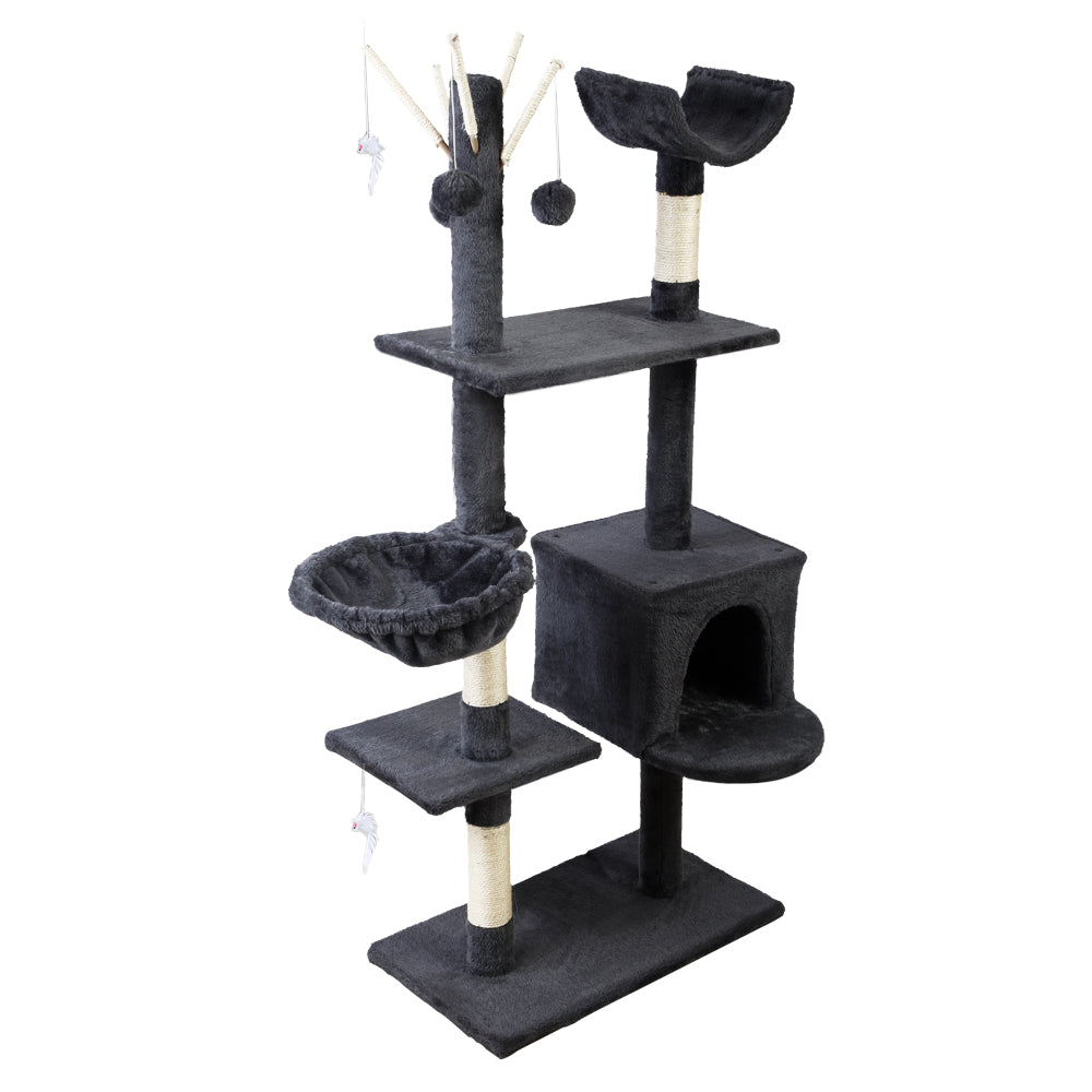 140cm Multi-Level Cat Tree with Scratching Posts, Condo & Bed – Grey