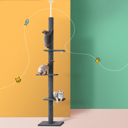 290cm Floor-to-Ceiling Cat Tree Tower with Scratching Posts & Beds – Grey