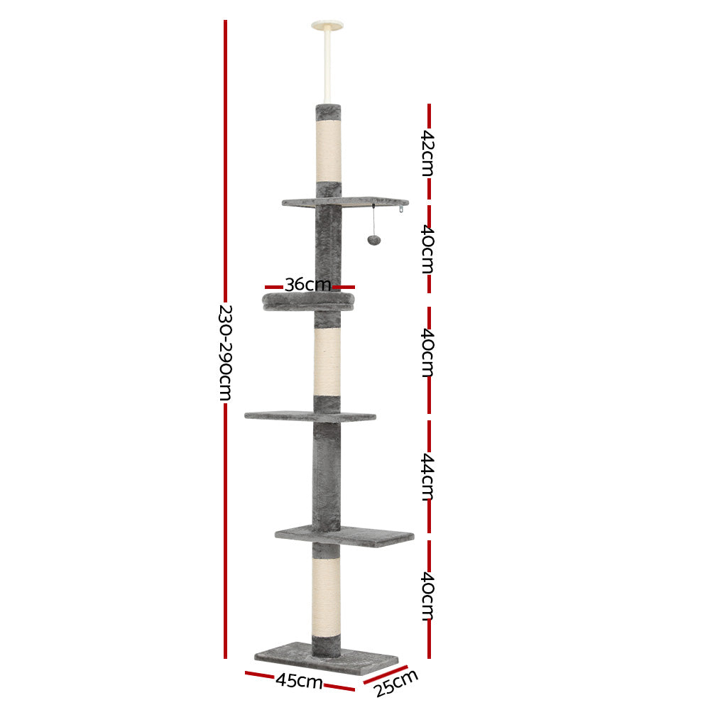 290cm Floor-to-Ceiling Cat Tree Tower with Scratching Posts & Beds