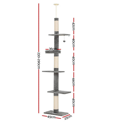 290cm Floor-to-Ceiling Cat Tree Tower with Scratching Posts & Beds