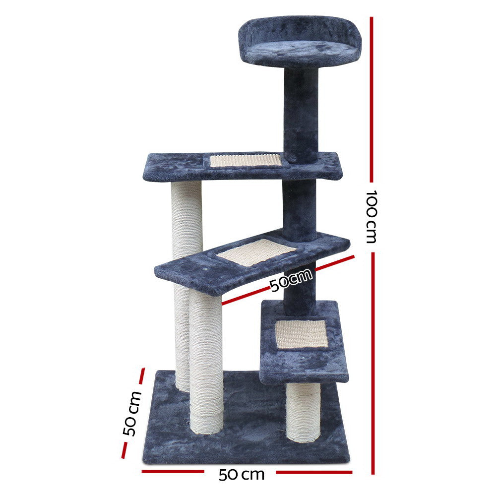 100cm Multi-Level Cat Tree with Scratching Posts, Wooden Condo & Bed