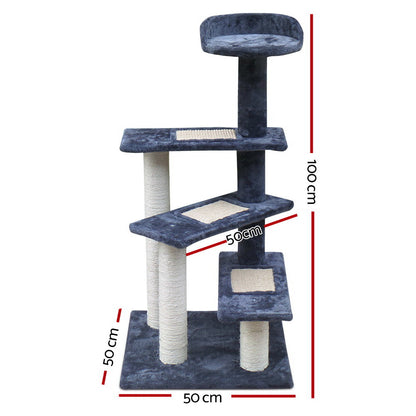 100cm Multi-Level Cat Tree with Scratching Posts, Wooden Condo & Bed