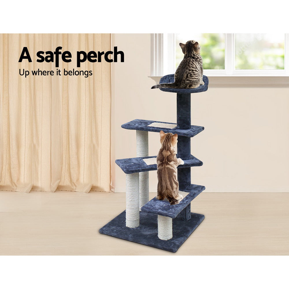 100cm Multi-Level Cat Tree with Scratching Posts, Wooden Condo & Bed