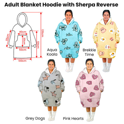 Women's Comfy Warm Blanket Hoodie with Sherpa Fleece Lining – Reverse Grey with Dog Print
