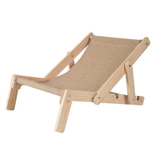 Adjustable Wooden Cat Lounge Chair - Comfortable Woven Hammock for Cats-0