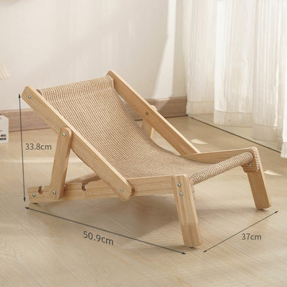 Adjustable Wooden Cat Lounge Chair - Comfortable Woven Hammock for Cats-1