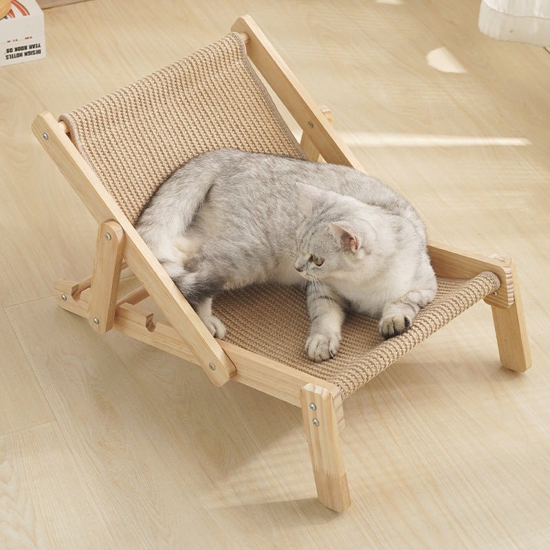 Adjustable Wooden Cat Lounge Chair - Comfortable Woven Hammock for Cats-3