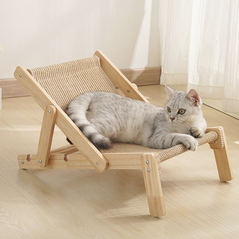 Adjustable Wooden Cat Lounge Chair - Comfortable Woven Hammock for Cats-2