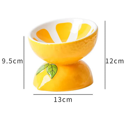 Ceramic Elevated Pet Food Bowl - Lemon-3