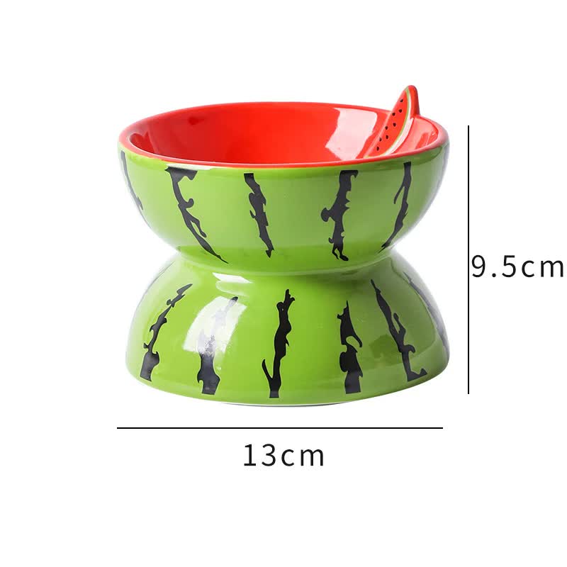Ceramic Elevated Pet Food Bowl - Watermelon-3