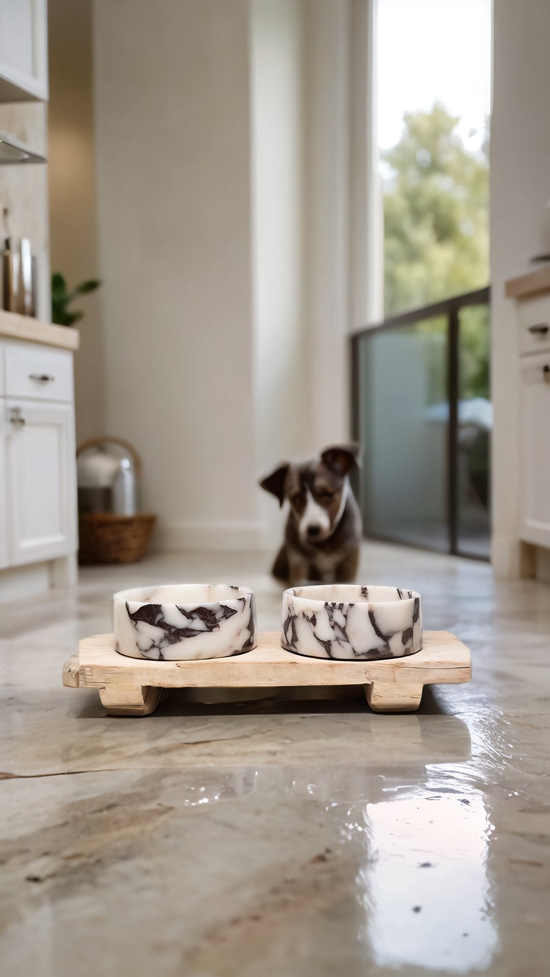 Chloe Marble Double Bowl - with Wooden Stand (PREORDER)-3
