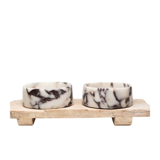 Chloe Marble Double Bowl - with Wooden Stand (PREORDER)-0