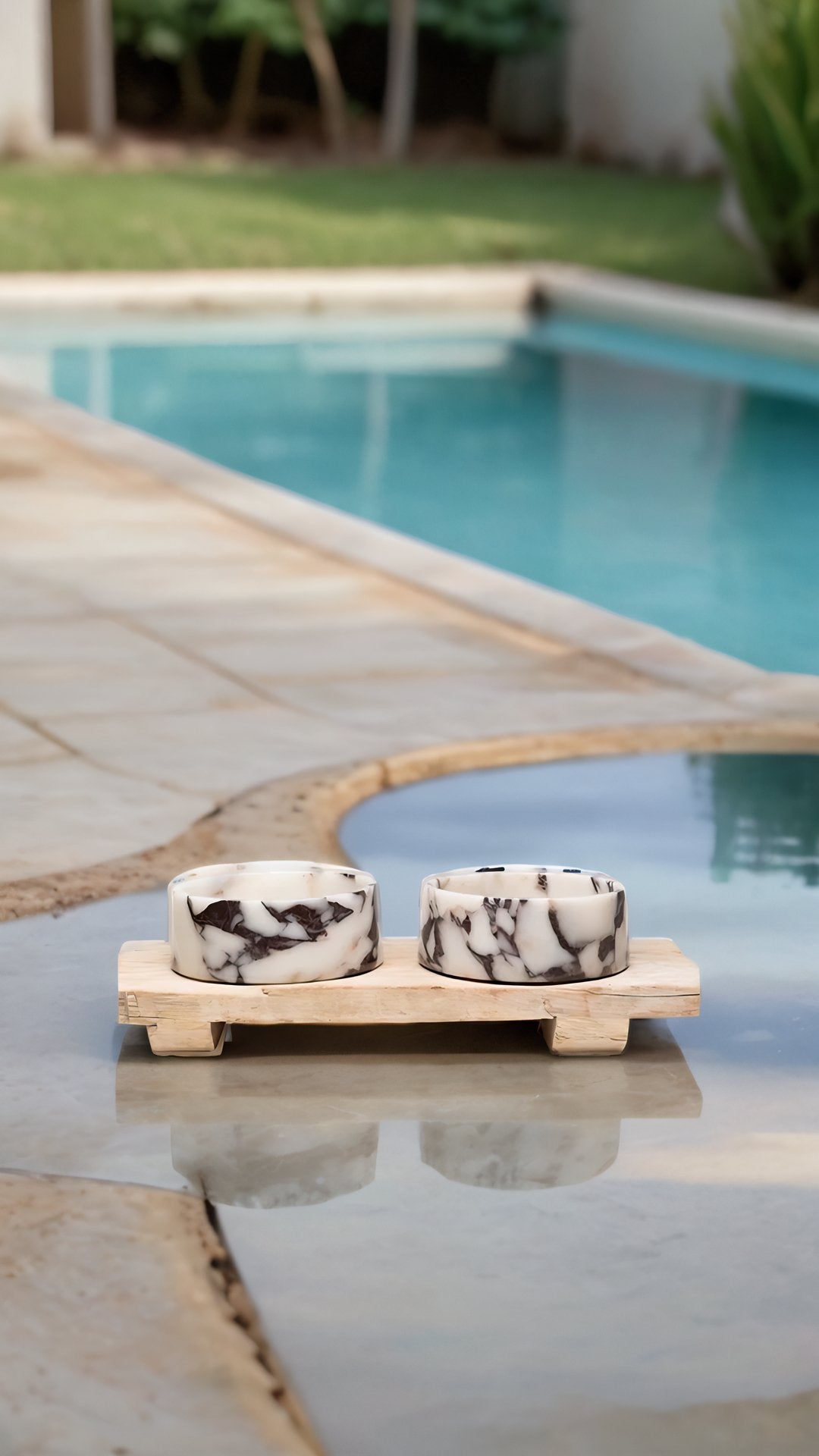 Chloe Marble Double Bowl - with Wooden Stand (PREORDER)-1