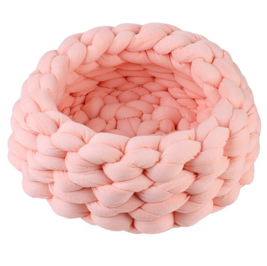 Chunky Cotton Braided Knit Pet Bed in Candy Pink-0