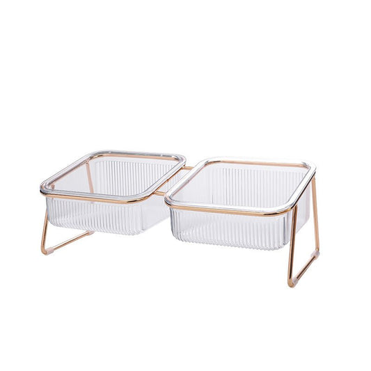 Eva Clear Double Pet Bowl in Gold-0