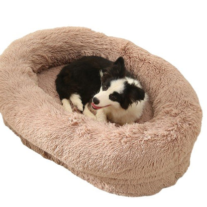 Fluffy Oval-Shaped Pet Bed - Beige-0