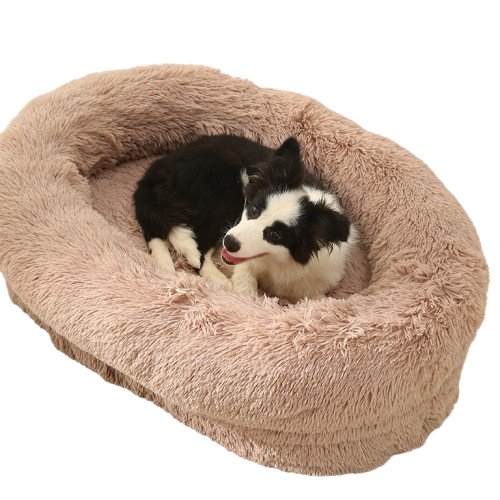 Fluffy Oval-Shaped Pet Bed - Beige-0