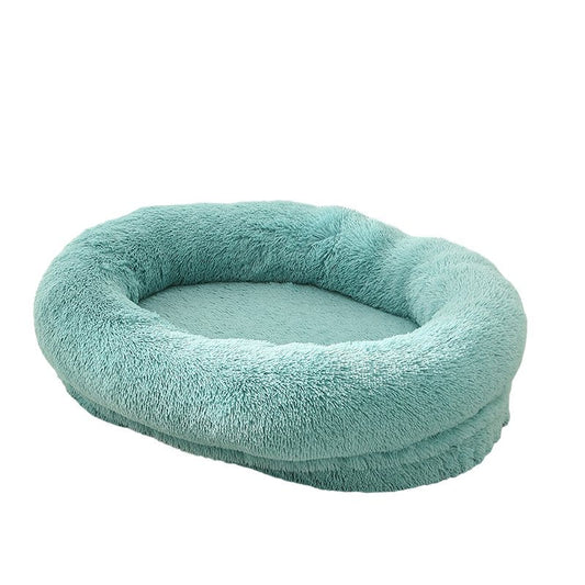 Fluffy Oval-Shaped Pet Bed - Dusty Blue-0