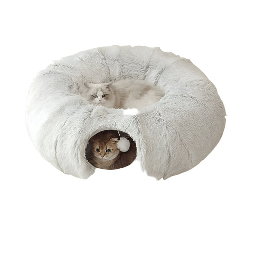 Plush Cat Bed with Hidden Tunnel - Light Grey-0